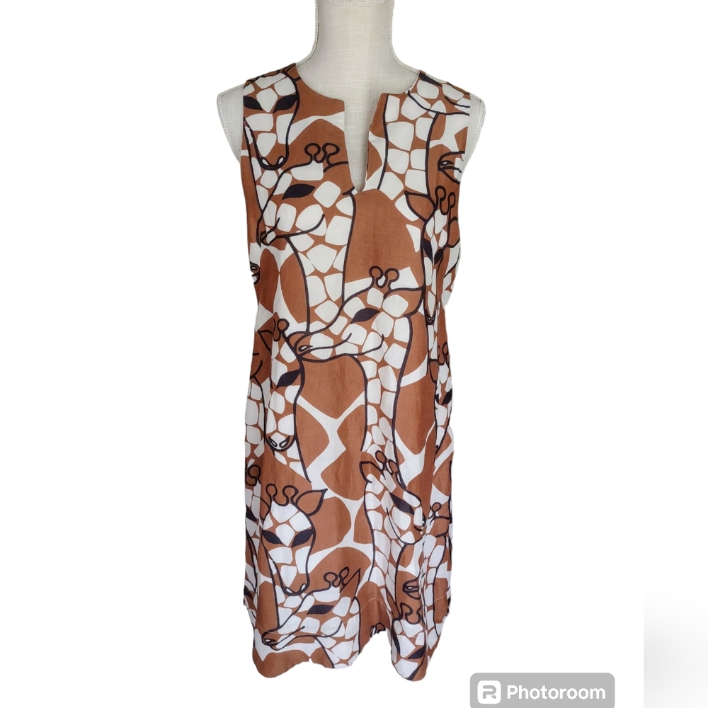 Corey Lynn Calter x Anthropologie Giraffe Linen Feel Shift Dress Brown Size M - Picture 2 of 9